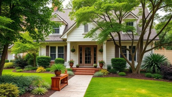 Charming house with lush greenery showcasing curb appeal.