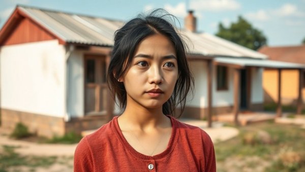 Young woman discussing housing impact in rural area.