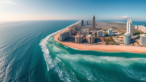 Spring Break Destinations: Vibrant beachfront city with clear waters.