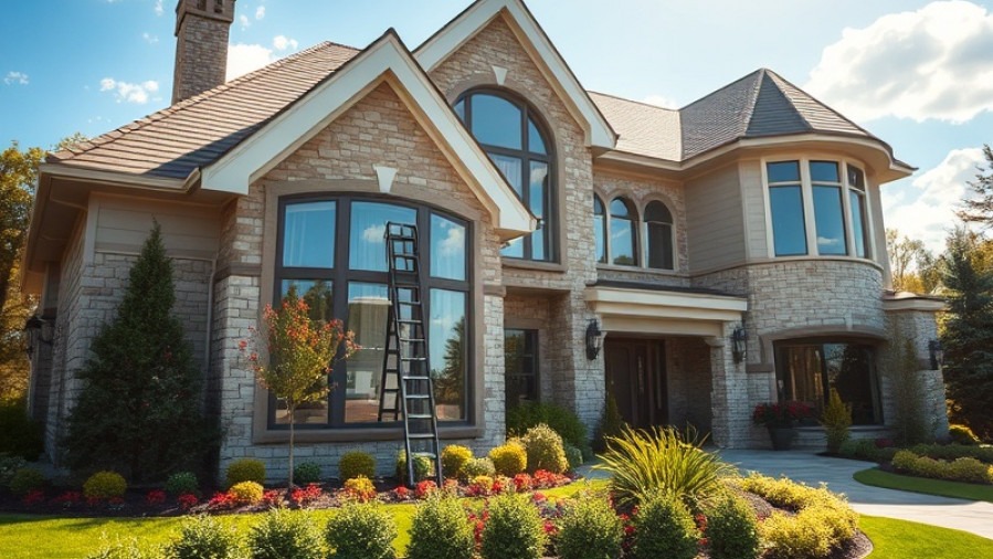 Window replacement crew at a luxury home on a sunny day with beautiful landscape.