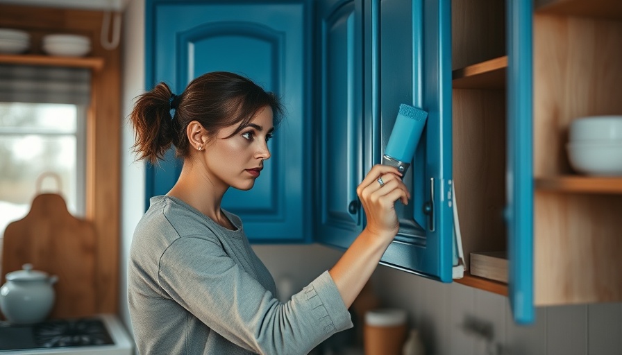 Small kitchen paint colors: woman updating cabinet paint.
