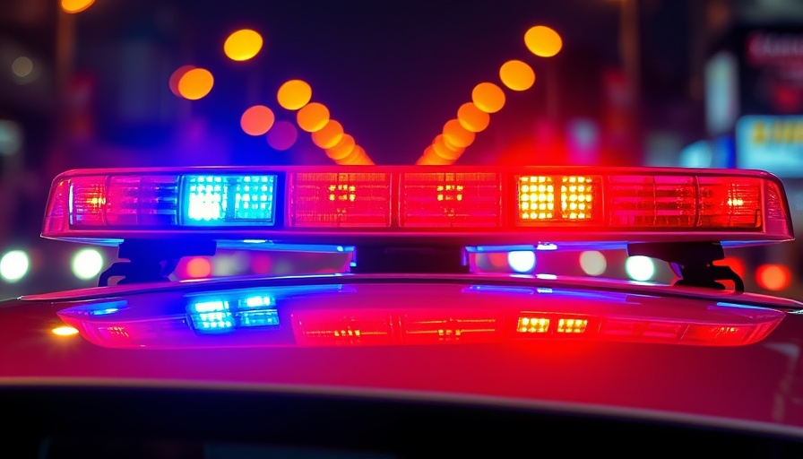 Police lights flashing in Salisbury shooting incident scene, vivid colors at night.