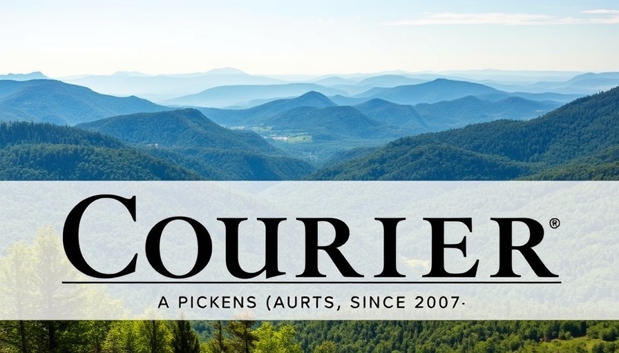 Pickens County Courier newspaper banner with mountain backdrop.