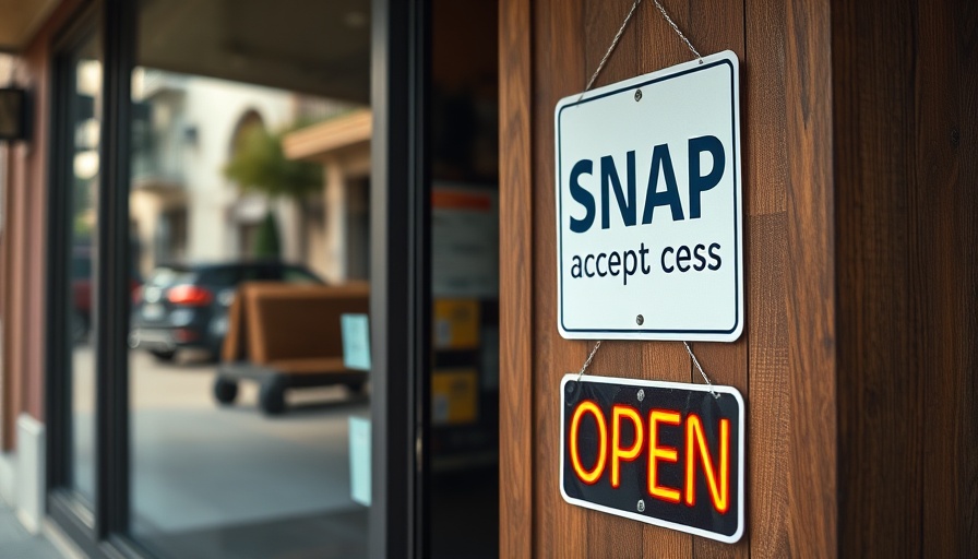 Storefront displaying SNAP acceptance and open signs, excluding candy and soda from SNAP benefits.