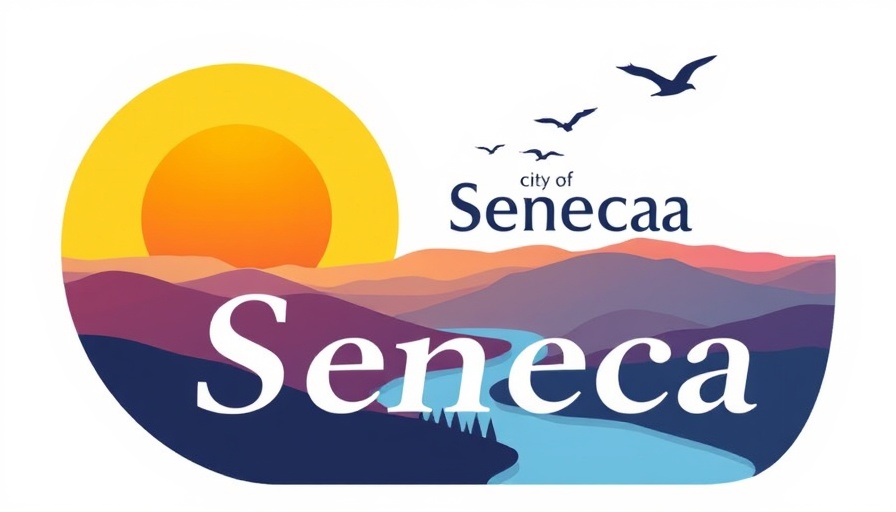 City of Seneca emblem with sunrise and mountains.