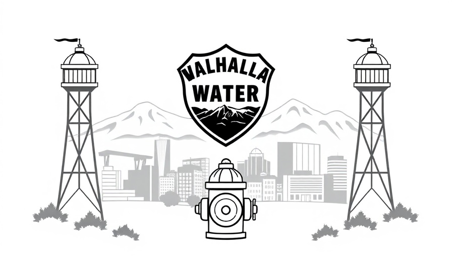 Walhalla Water Dept logo with water towers and mountains.