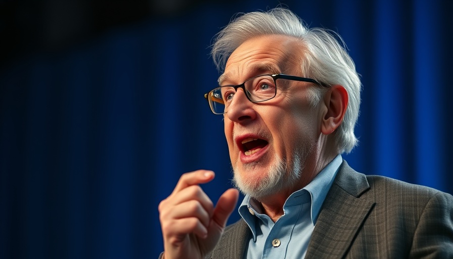 Elderly man discussing under stage spotlight about South Carolina remote work policy.