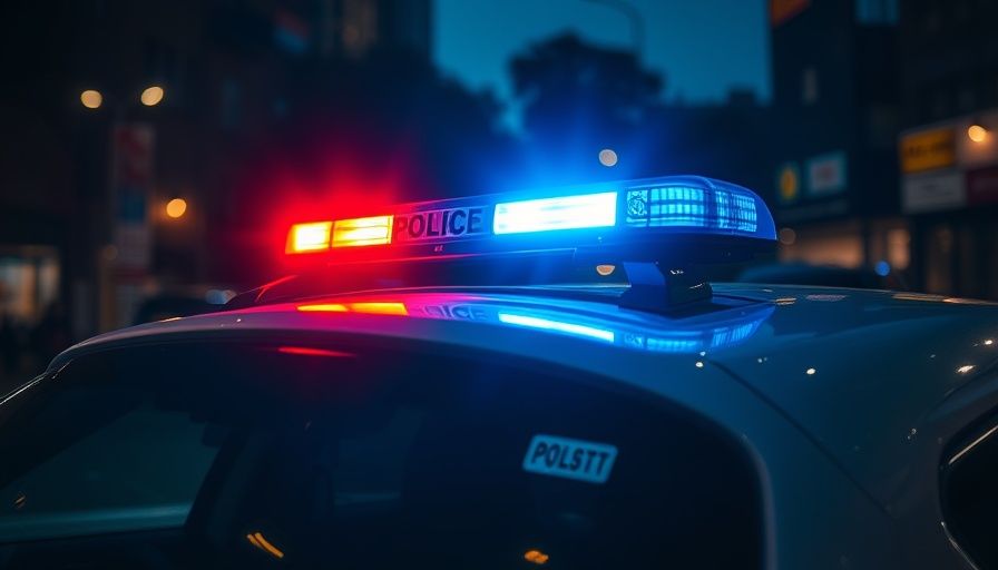 Police car lights flashing in Georgia during search for dangerous suspect.
