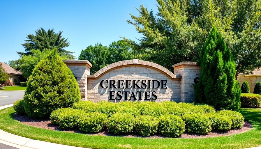 Creekside Estates entrance sign in lush, landscaped setting, impact fees on new development.