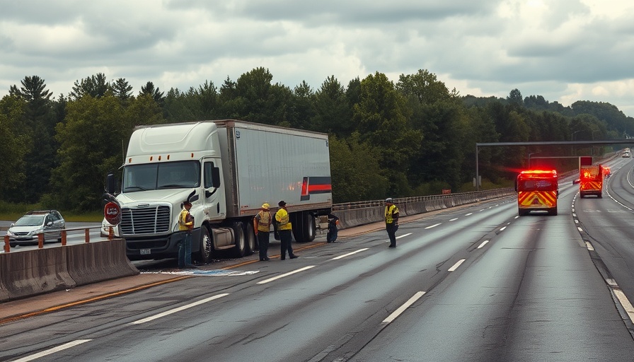 I-26 truck and emergency vehicle crash scene with responders.