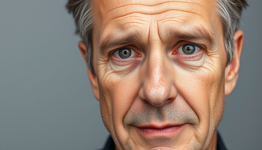 Close-up neutral portrait of a middle-aged man, gray background.