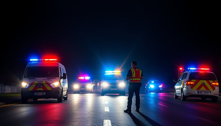 Emergency response scene for pedestrian safety Spartanburg County at night.