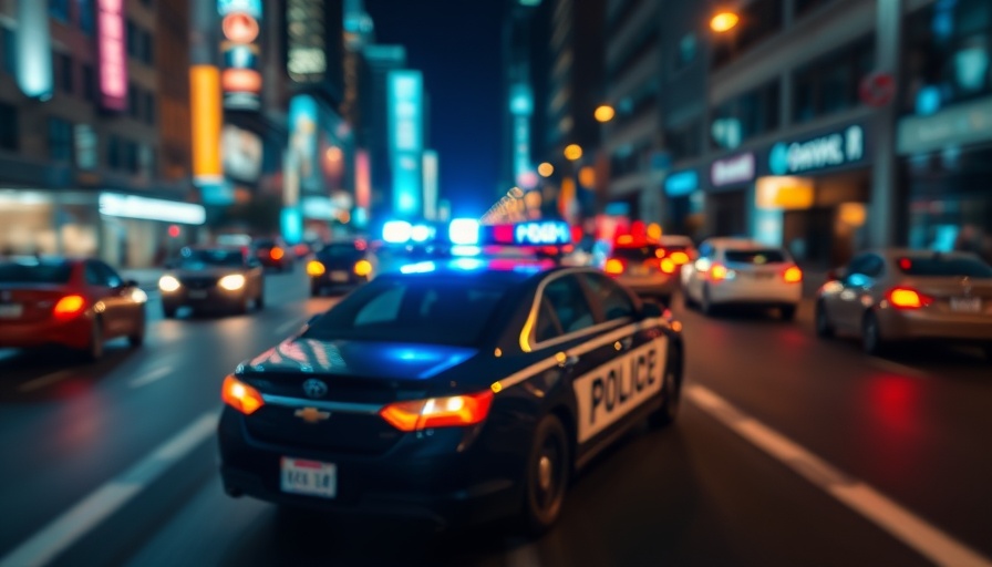 Police car with flashing lights at night, Southport restaurant shooting update.