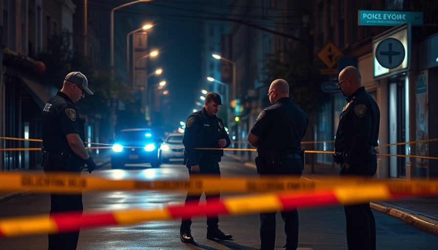 Southport bar mass shooting crime scene with police officers at night.