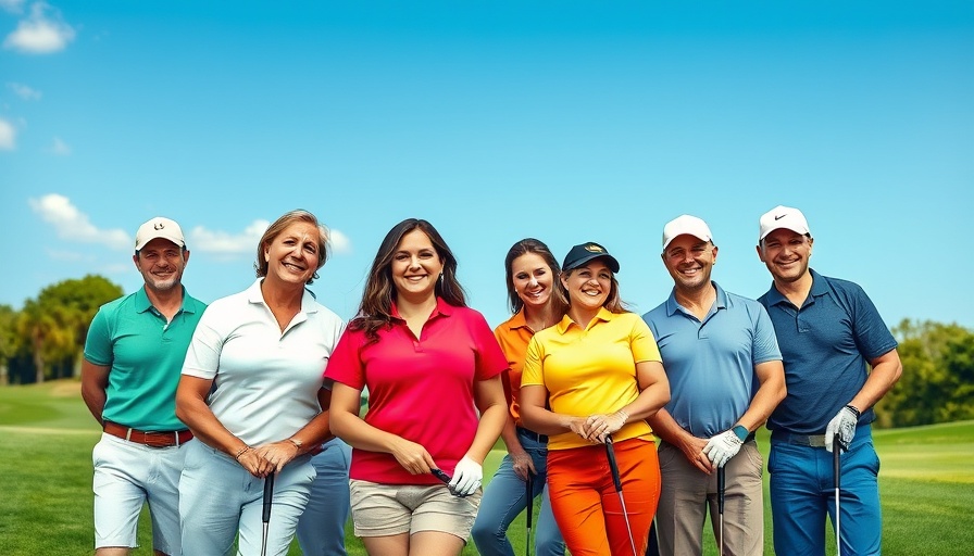Diverse group at Chamber golf tournament on a sunny day.