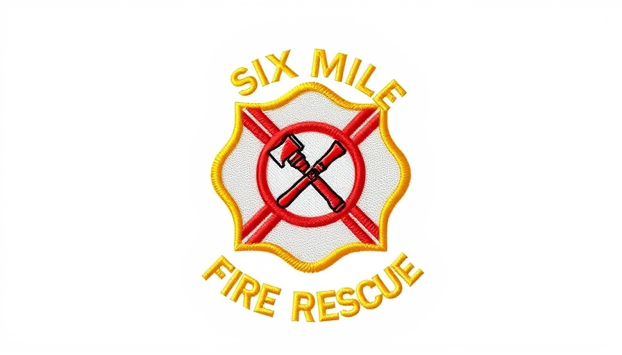 Six Mile Fire Department emblem with tools and text.