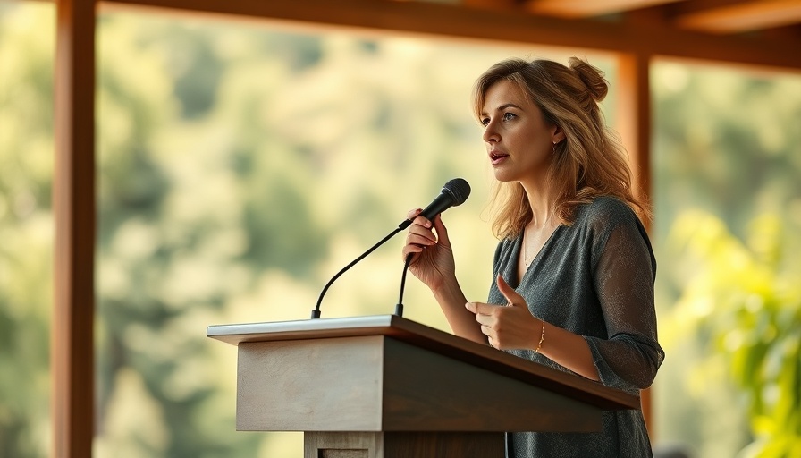 Pickens County Habitat for Humanity event, woman speaking outdoors.