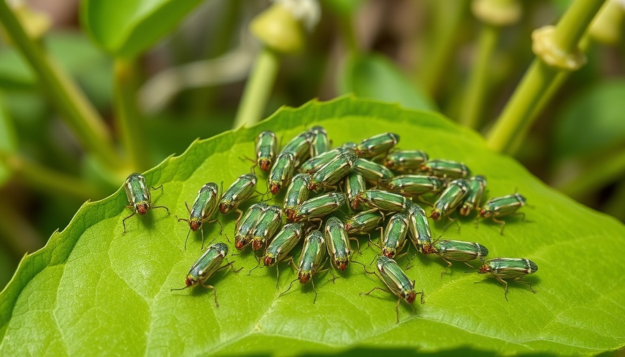 Two-spotted leafhopper infestation in South Carolina on a green leaf.