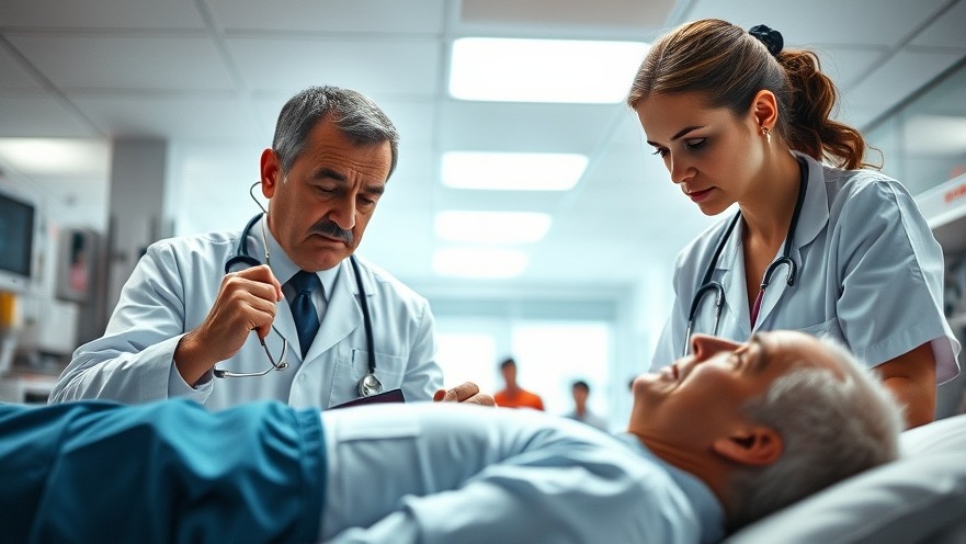 Concerned doctor assessing heart health awareness during emergency response in hospital.