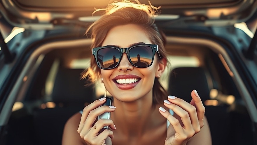 Confident woman applying lip gloss as part of her beauty routine in warm sunlight.