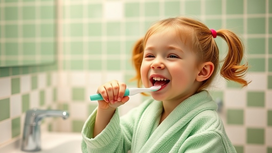Joyful girl brushing her teeth, showcasing pediatric dentistry and dental hygiene.