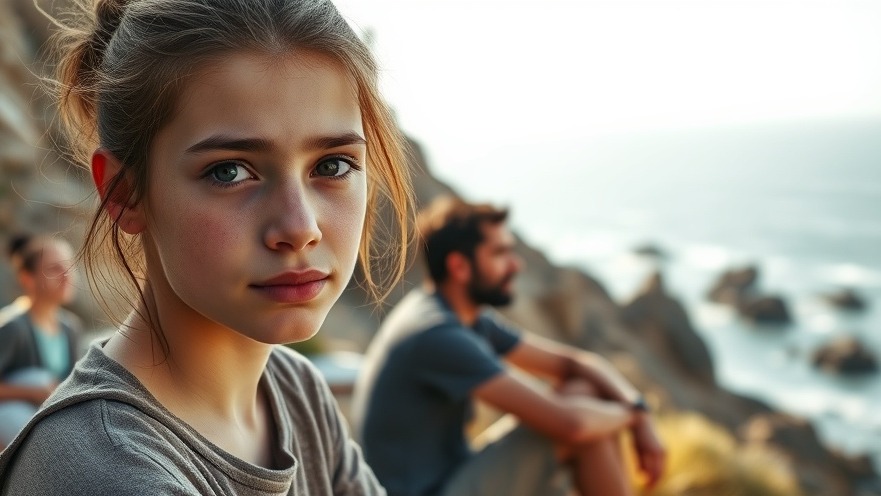 Teen girl exhibits rudeness amidst serene landscape; a scene on identity formation.