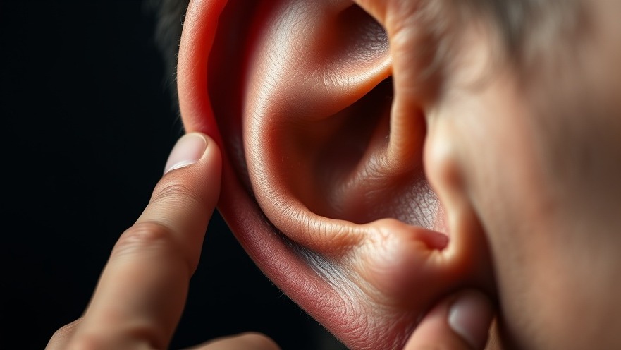 Close-up of an ear showcasing ear health techniques with dynamic swirling elements.