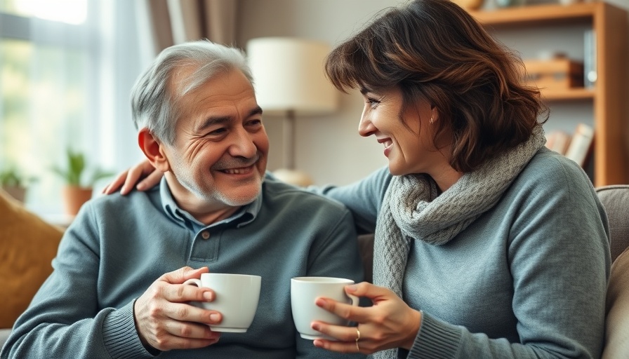 Caring woman offering comfort to elderly man for memory support.