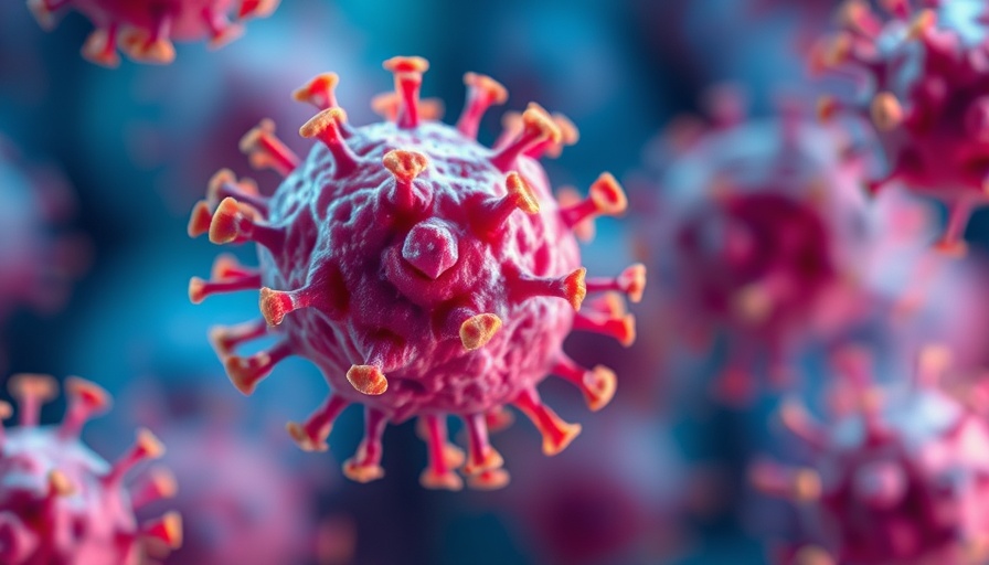 Detailed image of cancer cells with vivid colors, illustrating structure.