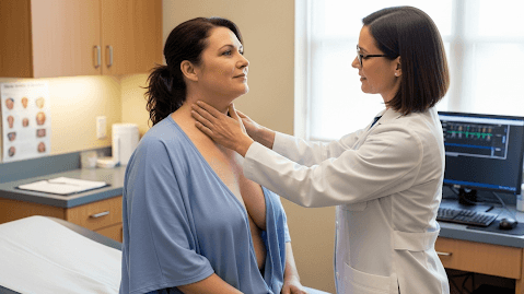 Women receiving Thyroid exam