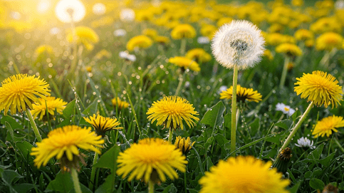 Field of dandelions. Natures superfood