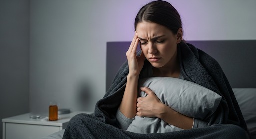 Young woman with a severe migraines.