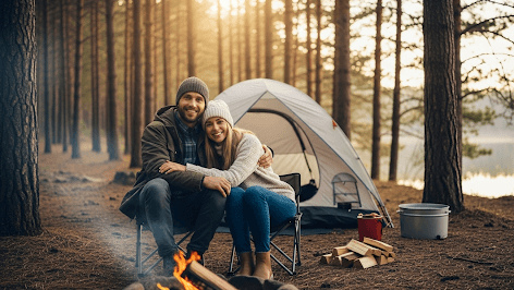 Happy couple experiencing the emotional benefits of camping.