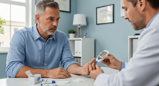 Man getting blood sugar level tested