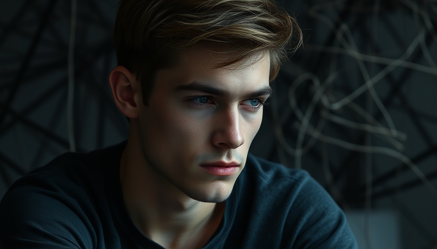 Contemplative young male pondering in abstract setting, support a friend with OCD.