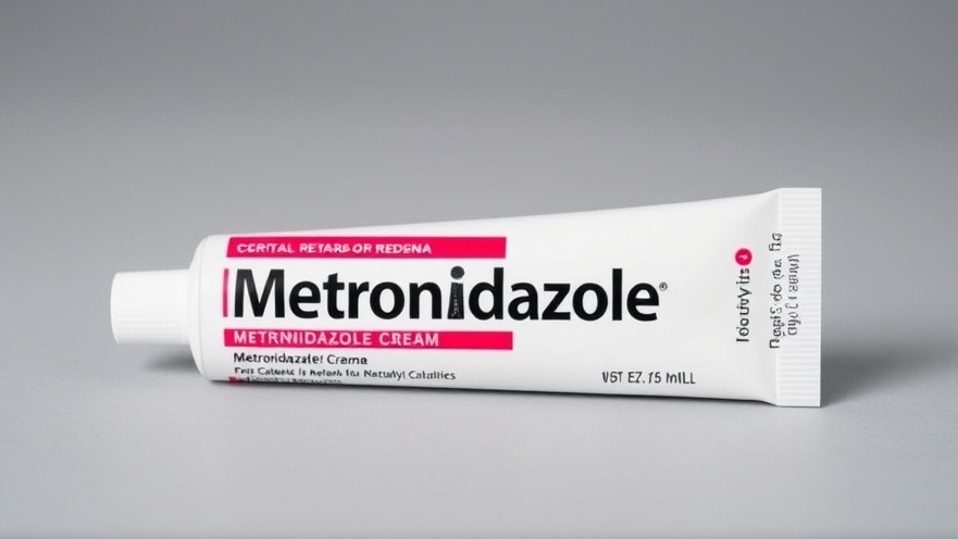 Metronidazole cream for skin treatment, aiding in rosacea and reducing inflammation.