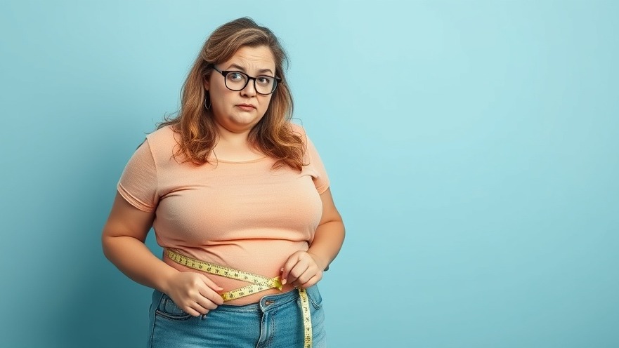 Heavier woman measuring waist size, exploring weight loss benefits for family health.
