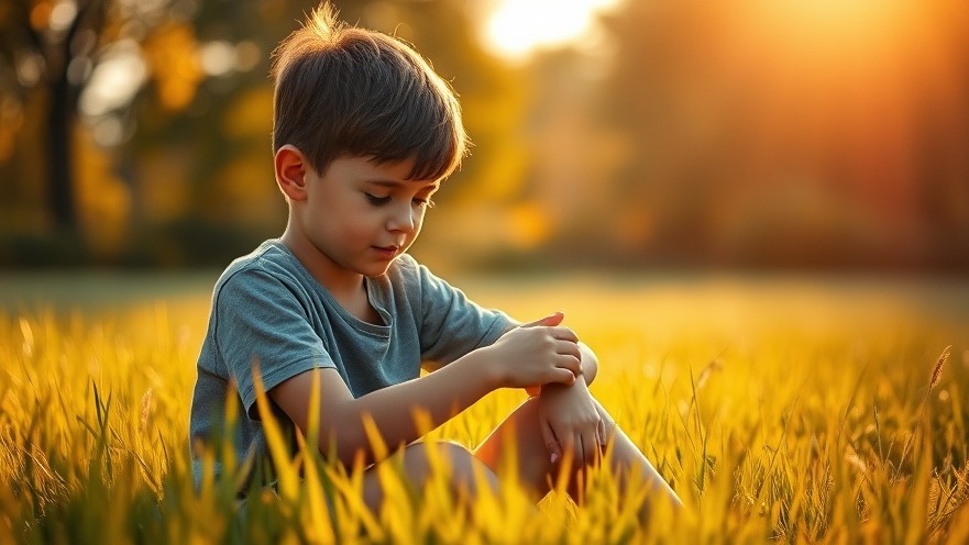 Young boy enjoying family fun in a sunny field while dealing with mosquito bites.