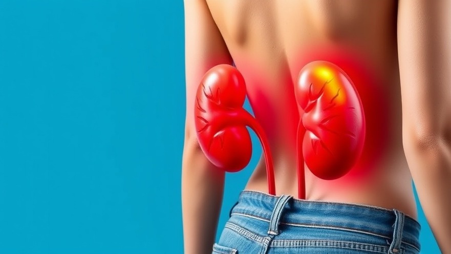 Diagram of human kidneys, highlighting kidney disease symptoms and healthy diet for kidneys.