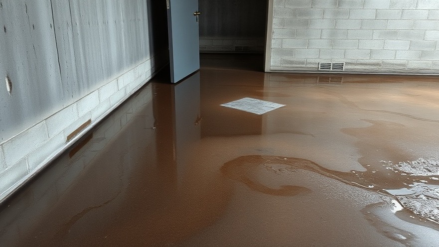 Photorealistic wet basement floor with moisture control issues for waterproofing tips.
