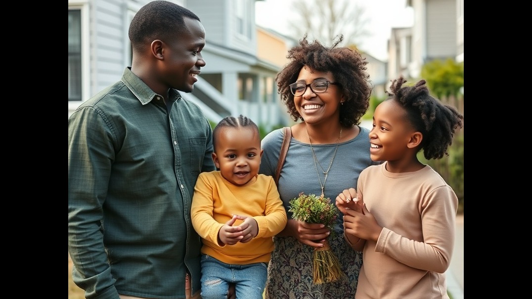Happy African American family enjoying time together in their neighborhood