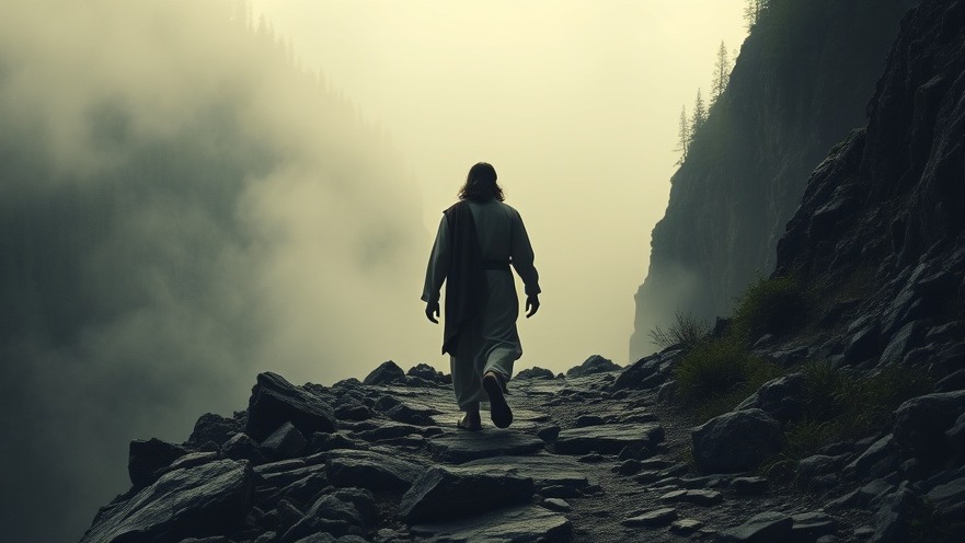 Jesus walking a rocky path, symbolizing divine timing and hope in His promises.