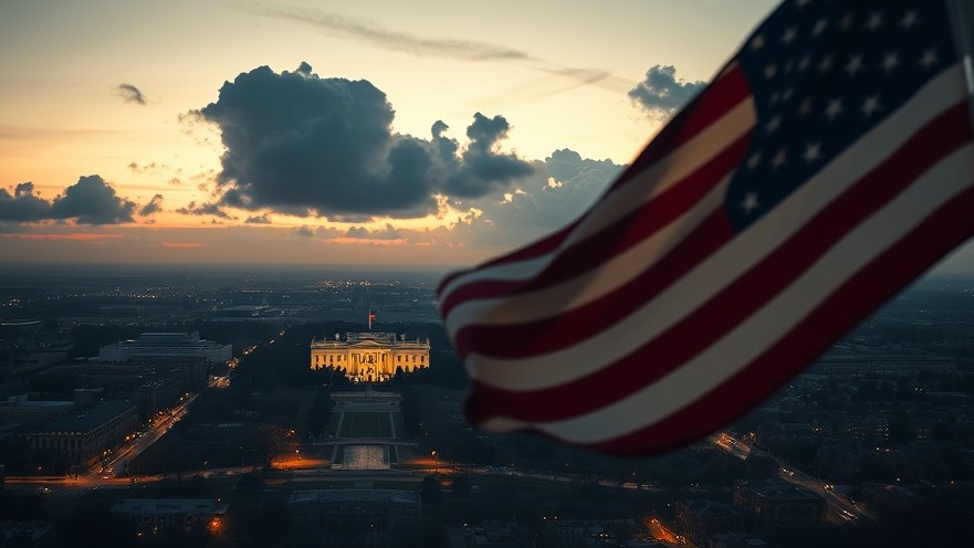 Cinematic view of American flag over Washington, D.C., symbolizing spiritual awakening.