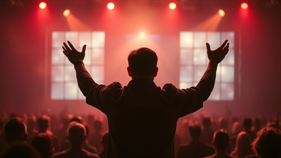 A euphoric man in awe at a spiritual conference, embodying spiritual warfare and breakthrough.