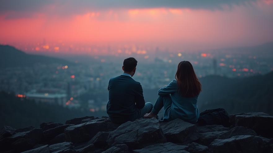 A couple at dawn embraces the power of prayer amidst a city skyline, reflecting miracles through faith.