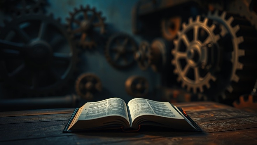 Open Bible on wooden table, embodying spiritual growth amid gears' prophetic insights.