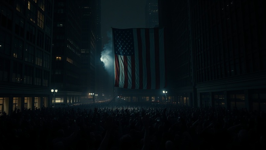 A cinematic scene of spiritual warfare rally in a shadowed city, united against darkness.