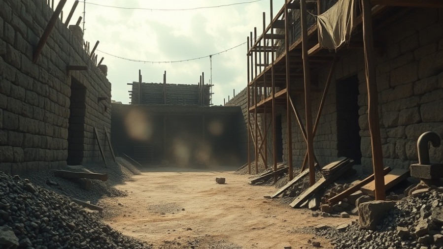 Cinematic rustic construction site symbolizing spiritual warfare and collective hope by Rick Renner.