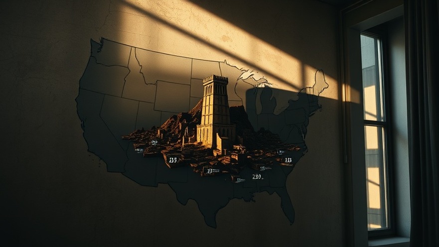 Cinematic scene of a detailed U.S. map with the Tower of Babel, symbolizing prophetic believers.