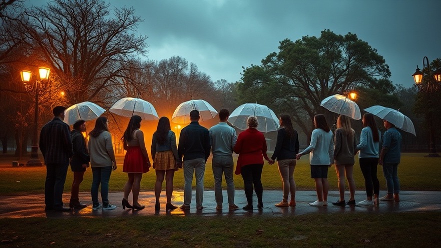 Diverse believers unite in prayer at a park, showcasing unity among believers.
